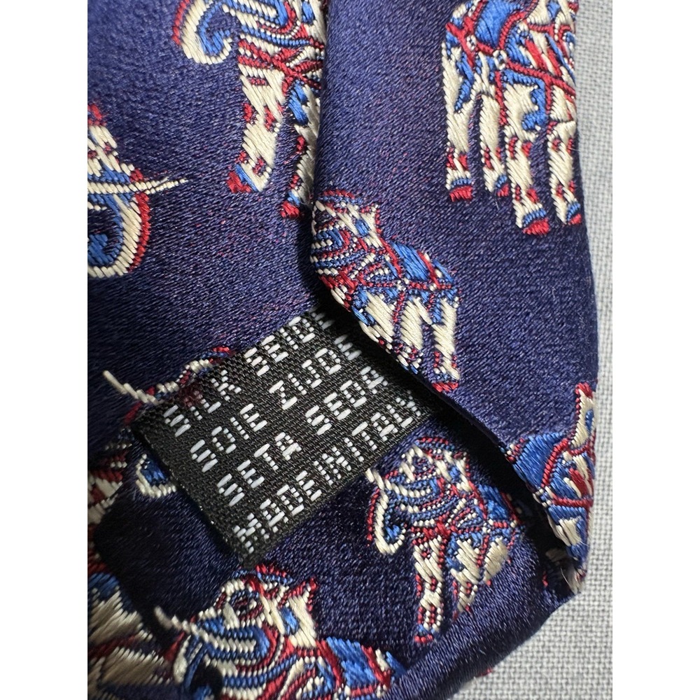 New & Lingwood British Museum Elephant Silk Tie Handmade Italy 60" Navy - Picture 5 of 13